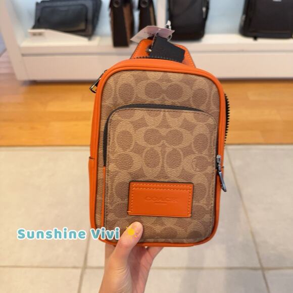 NWT Coach Racer Sling Pack In Colorblock Signature Canvas CAJ38 Spice Orange - Picture 3 of 9